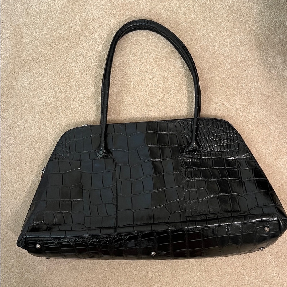 NWOT Furla Black Croc Embossed Shoulder bag, silver details